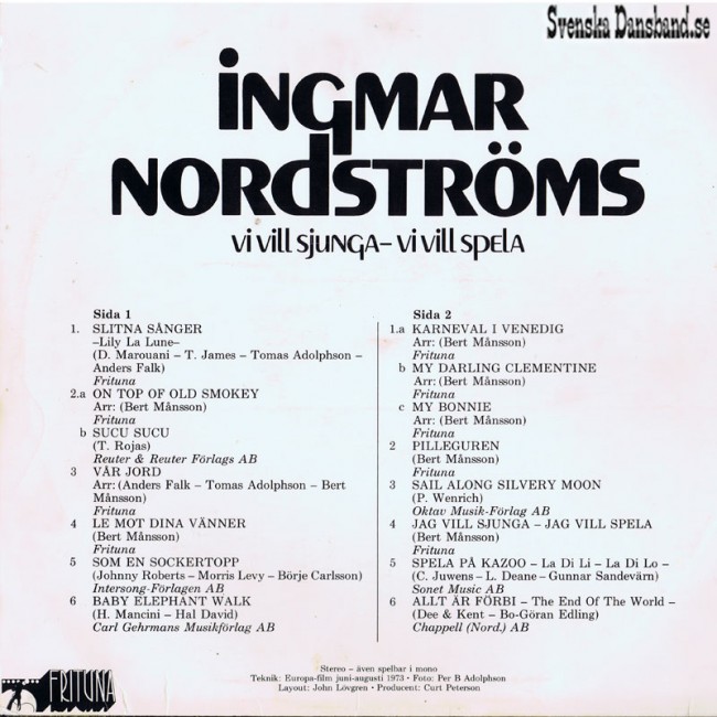 INGMAR NORDSTRMS LP (1973) "Vi vill sjunga - Vi vill spela" B